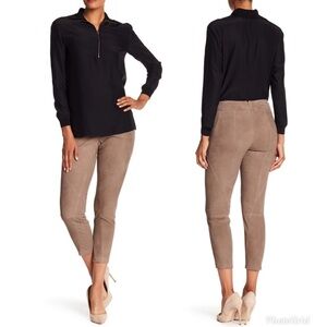 Lafayette 148 New York Suede Leather Pants Cropped Ankle Neutral Nude Tan 16 XL